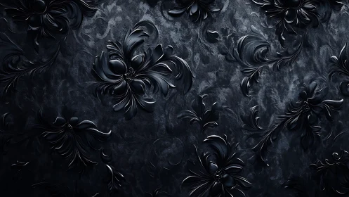 Dark embossed floral pattern with sculpted metallic petals.