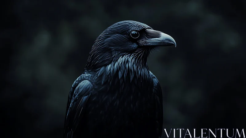 Striking Raven Portrait with Dark Moody Background in Realistic Style.