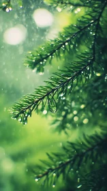 Rain-kissed pine needles cradle a single jeweled droplet.
