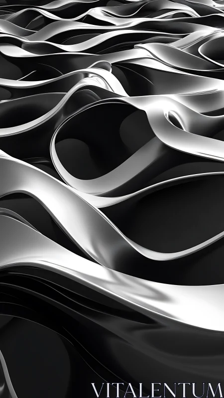 Liquid chrome waves flow across a sculpted dark surface.