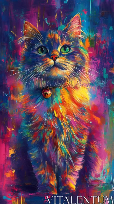 Chromatic feline portrait with high-saturation spectral layering.