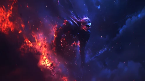 Maskborn fire runner slicing through stormlit nebulae.