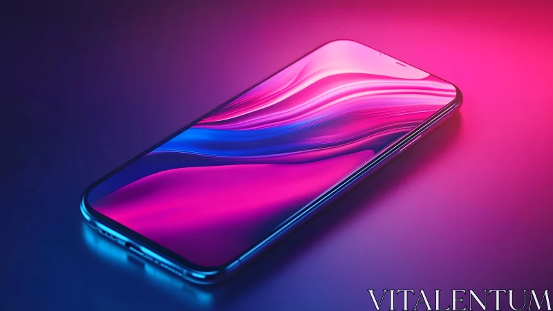 Sleek modern smartphone with vibrant neon abstract display art.