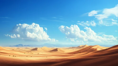 Desert dunes curl like golden waves beneath roaming clouds