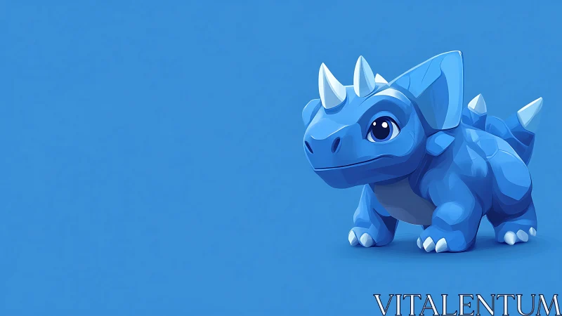 Blue cartoon dinosaur character stands on plain backdrop
