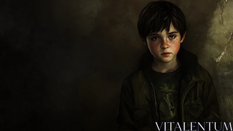 Solitary boy in muted chiaroscuro portraiture study.