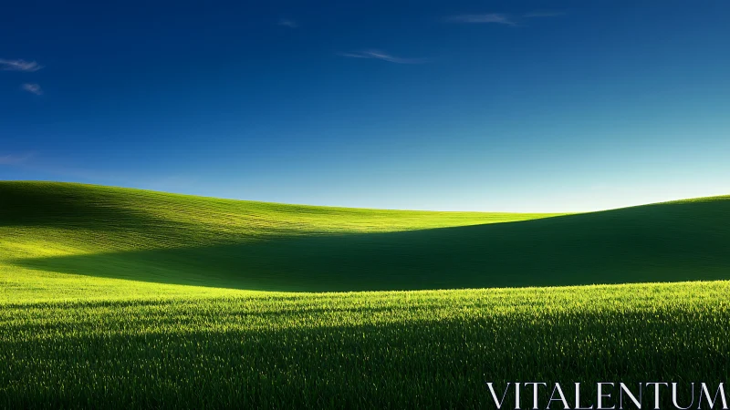 Grass-covered rolling hills under clear blue sky. Period.