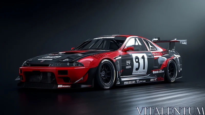Red and black race car 3D render with number 91 livery.