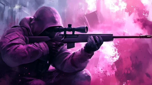 Tactical Sniper in Neon Pink Combat Environment