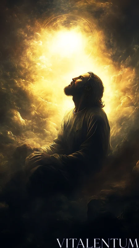 Soft golden light surrounding a humble figure in reflection.