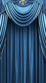 Photorealistic blue stage drapery with ornate swag detailing.