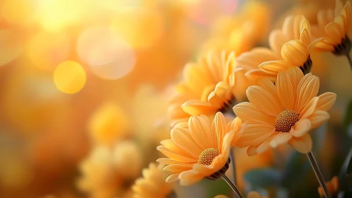 Golden Gerberas Glowing in Warm Sunlight.