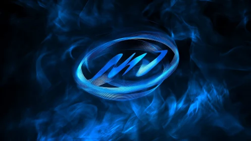 Glowing blue abstract ring with sharp central strokes.