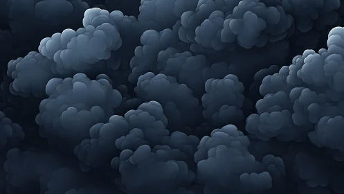 Dense dark stylized clouds in layered abstract sky scene.