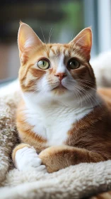 Ginger and White Cat with Striking Green Eyes Gazing Directly