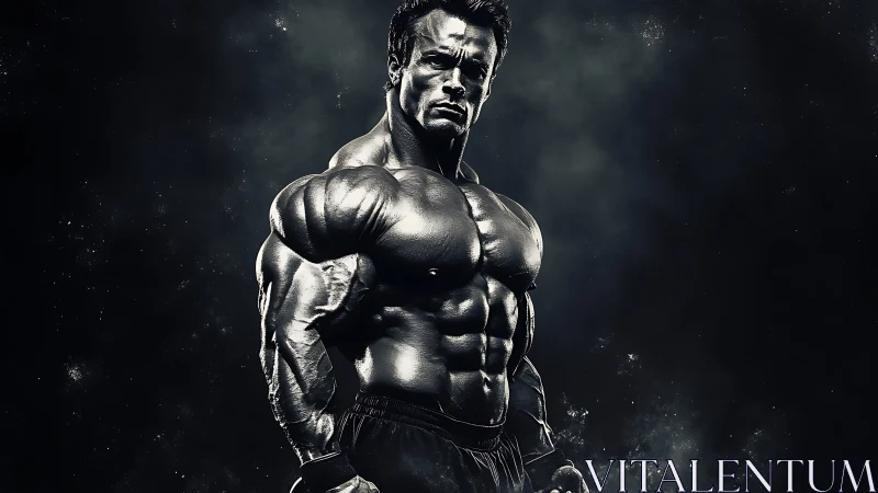 Hyperdefined muscular torso in dramatic monochrome lighting.