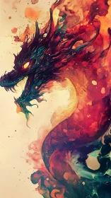 Elemental dragon erupting in swirling fire and paint.