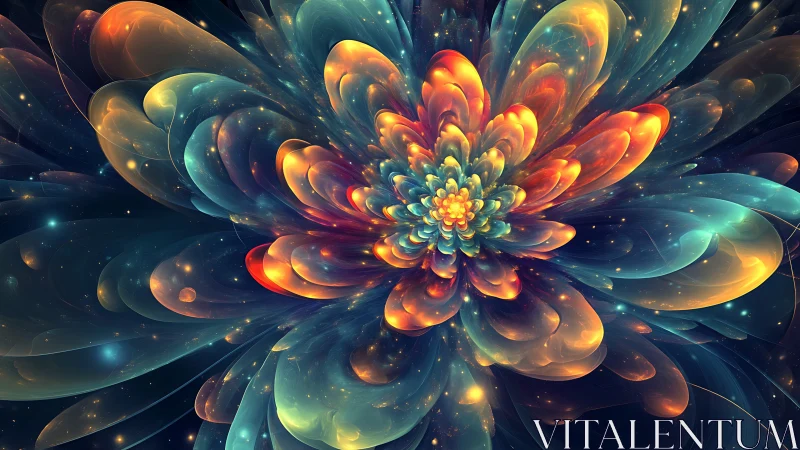 Galactic flower fractal blooms with luminous cosmic petals.