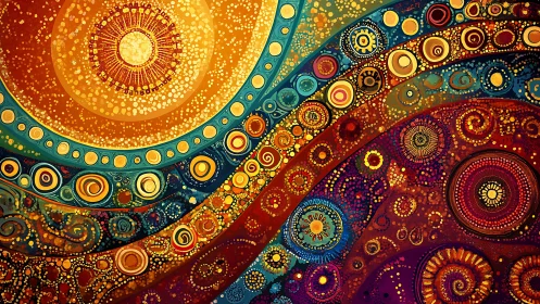 Circular abstract pattern with layered radiating arcs.