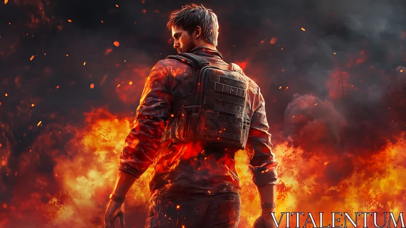 Lone survivor strides through blazing inferno with defiance