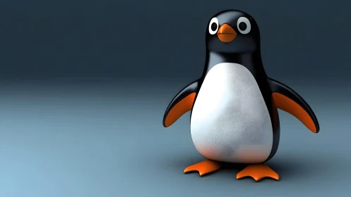Cute 3D Cartoon Penguin Character on Blue Gradient Background.