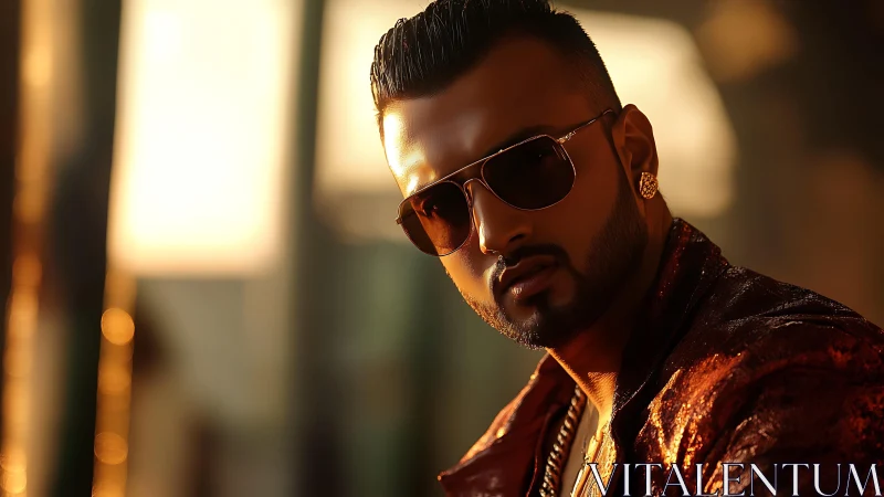 Golden hour attitude sharpens a streetwise mirrored gaze