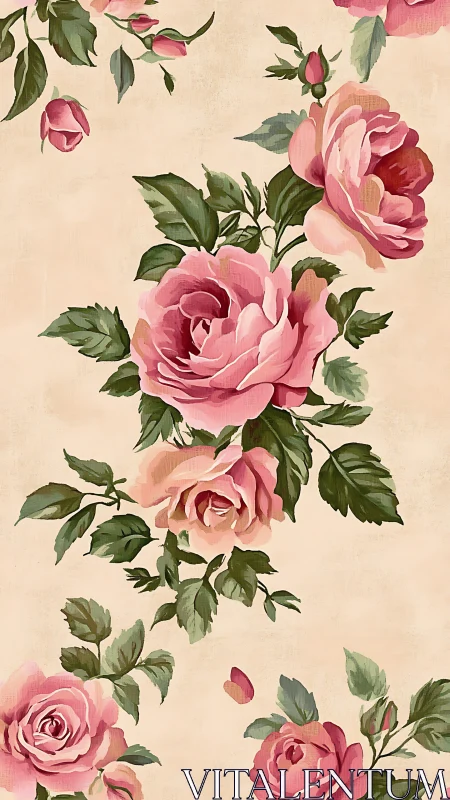 Vintage botanical rose pattern rendered as soft digital painting