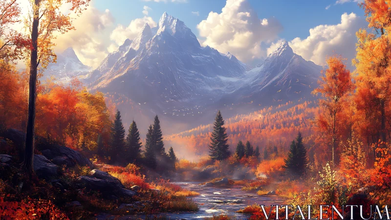 Crimson valley whispers beneath frost crowned mountain guardians