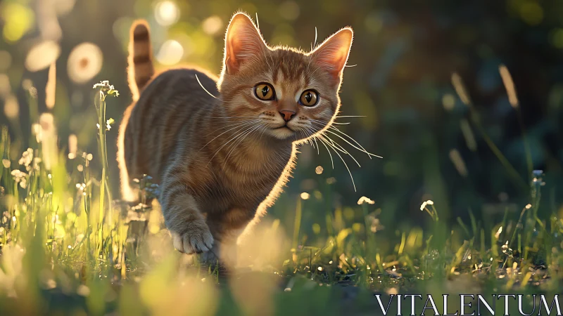 Curious Tabby Kitten Exploring Golden Meadow.