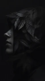 Midnight leaf-hooded profile in quiet moonlit shadow.
