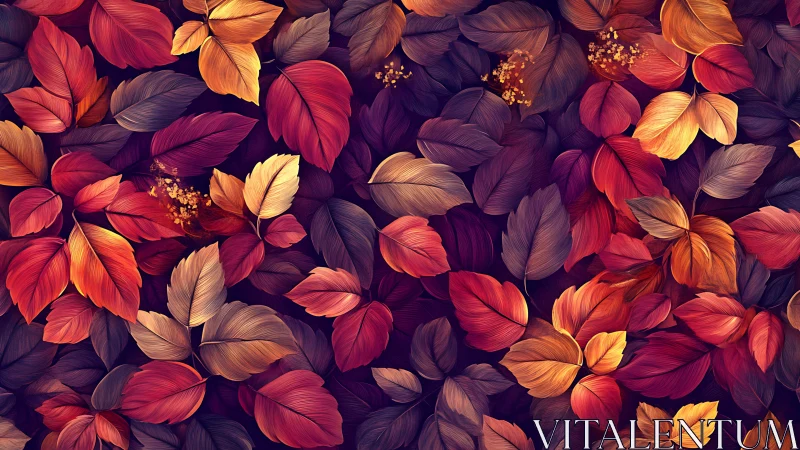 Autumn foliage pattern renders layered scarlet and gold leaves