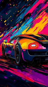 Neon thunderbolt supercar slices through liquid starlight