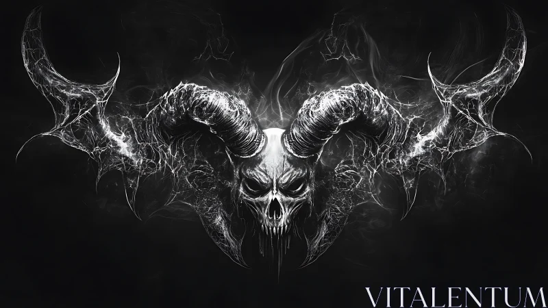 Smoke-born horned skull weaves lightning veins through night