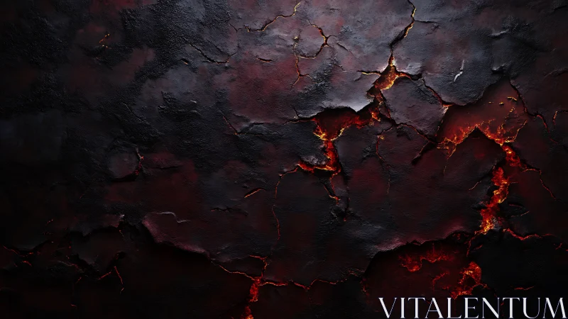 Molten lava fractures scorch dark volcanic crust surface.