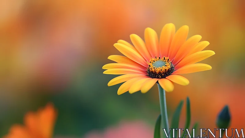 Orange gerbera daisy bloom with black center disk