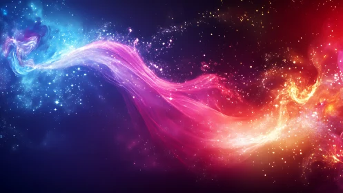 Colorful cosmic light streams across deep star field.