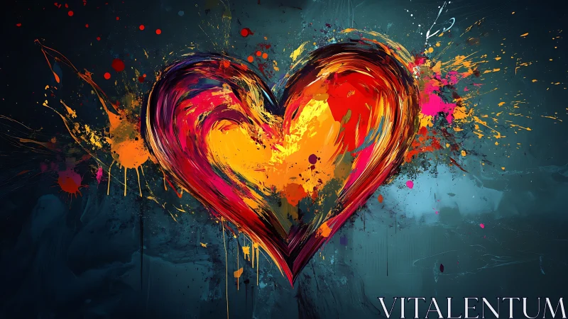 Vibrant Abstract Heart with Explosive Paint Splatter.
