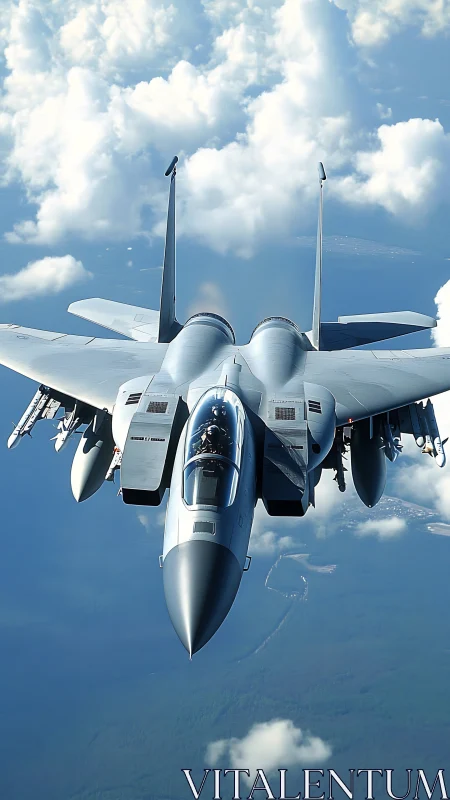 Steel predator jet slices bright corridors through cloud seas.