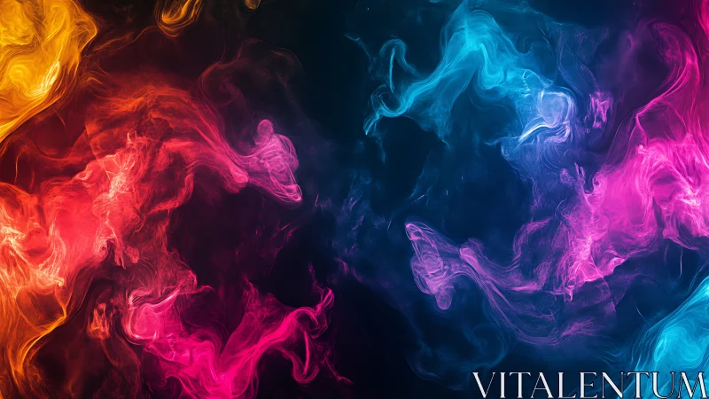 Colored light smoke wisps form swirling abstract clusters