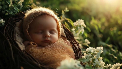 Slumbering Babe Nestled in Wildflower Embrace.