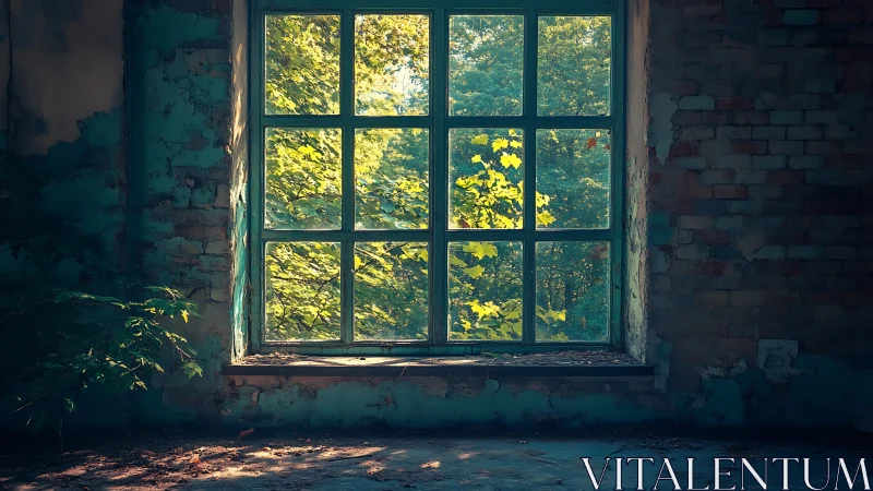Soft sunlight spills through a worn window into quiet ruins