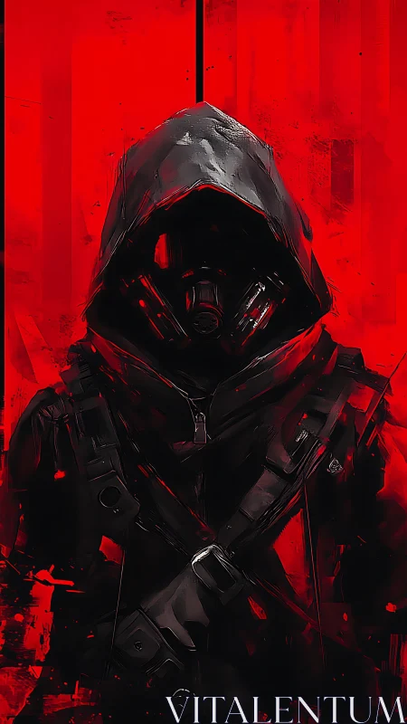 Cyberpunk hooded operative in red high-contrast portrait.
