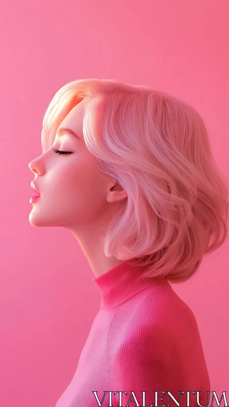 Soft pink daydream in profile, bathed in gentle light.