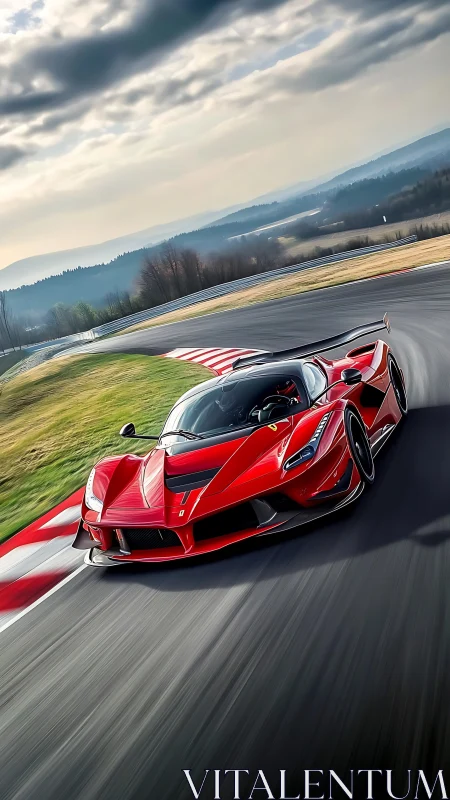 Red track hypercar attacks fast sweeping circuit corner