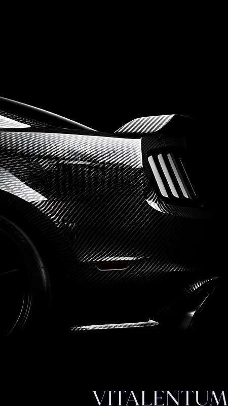 Rear carbon fiber sports car body in low key lighting.