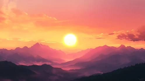 Sunfire spills over rose-tinted mountain dreamscapes.