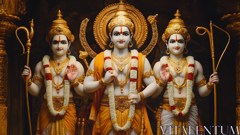 Golden temple statues depict Ram, Lakshman and Sita in harmony