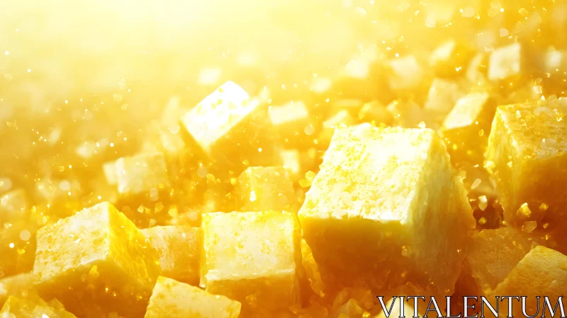 Golden sugar cubes glow softly in warm morning light