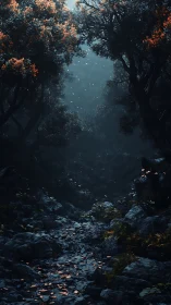 Forest Canopy Archway: Luminescent Autumn Foliage Converging Perspective.