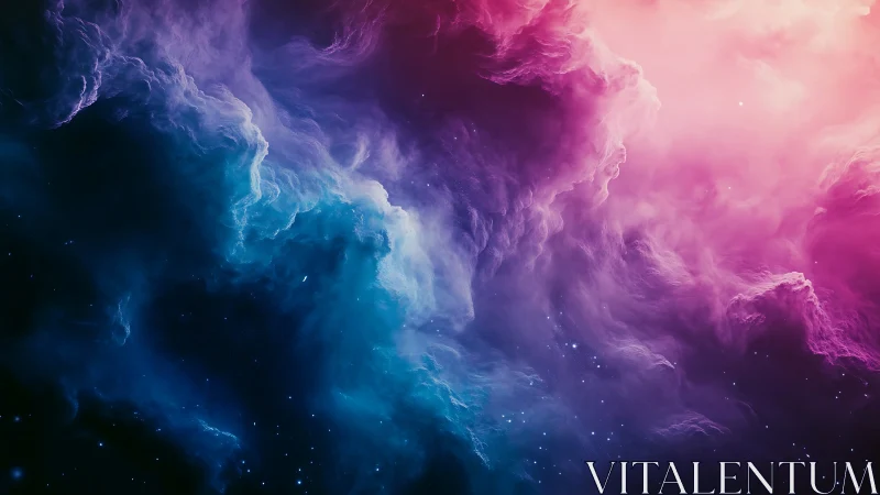 Bicolor cosmic nebula clouds in luminous deep space glow.